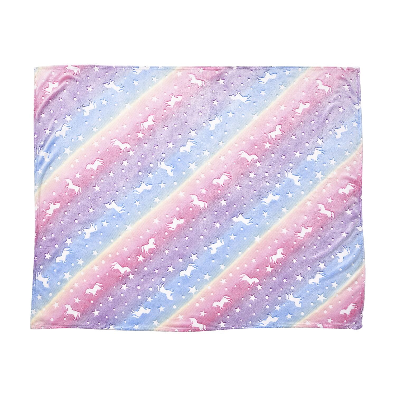 3D Luminous Glow In Dark Unicorn Print 230GSM Flannel fluffy Throw Blanket (Size 130x1 cm) - Multi Color & Blue