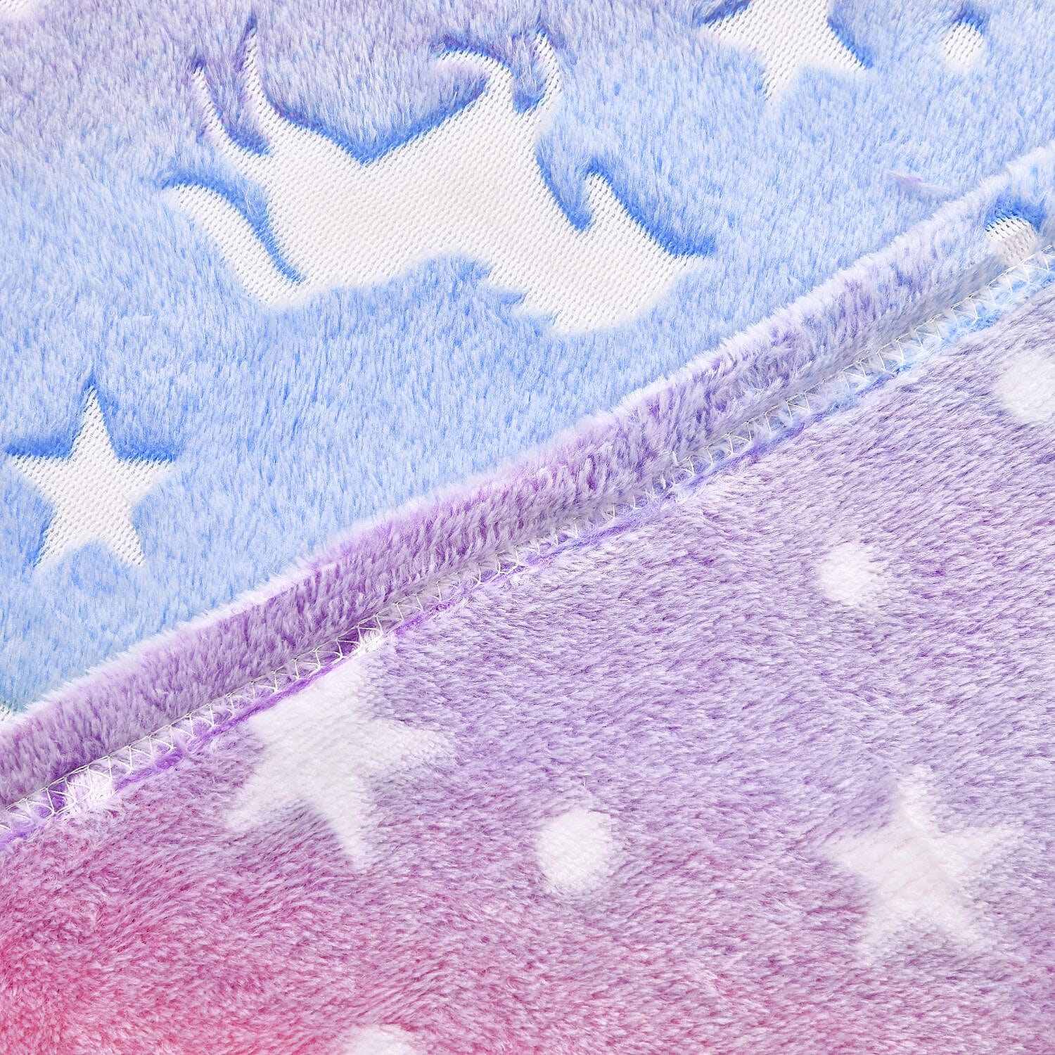 3D Luminous Glow In Dark Unicorn Print 230GSM Flannel fluffy Throw Blanket (Size 130x1 cm) - Multi Color & Blue