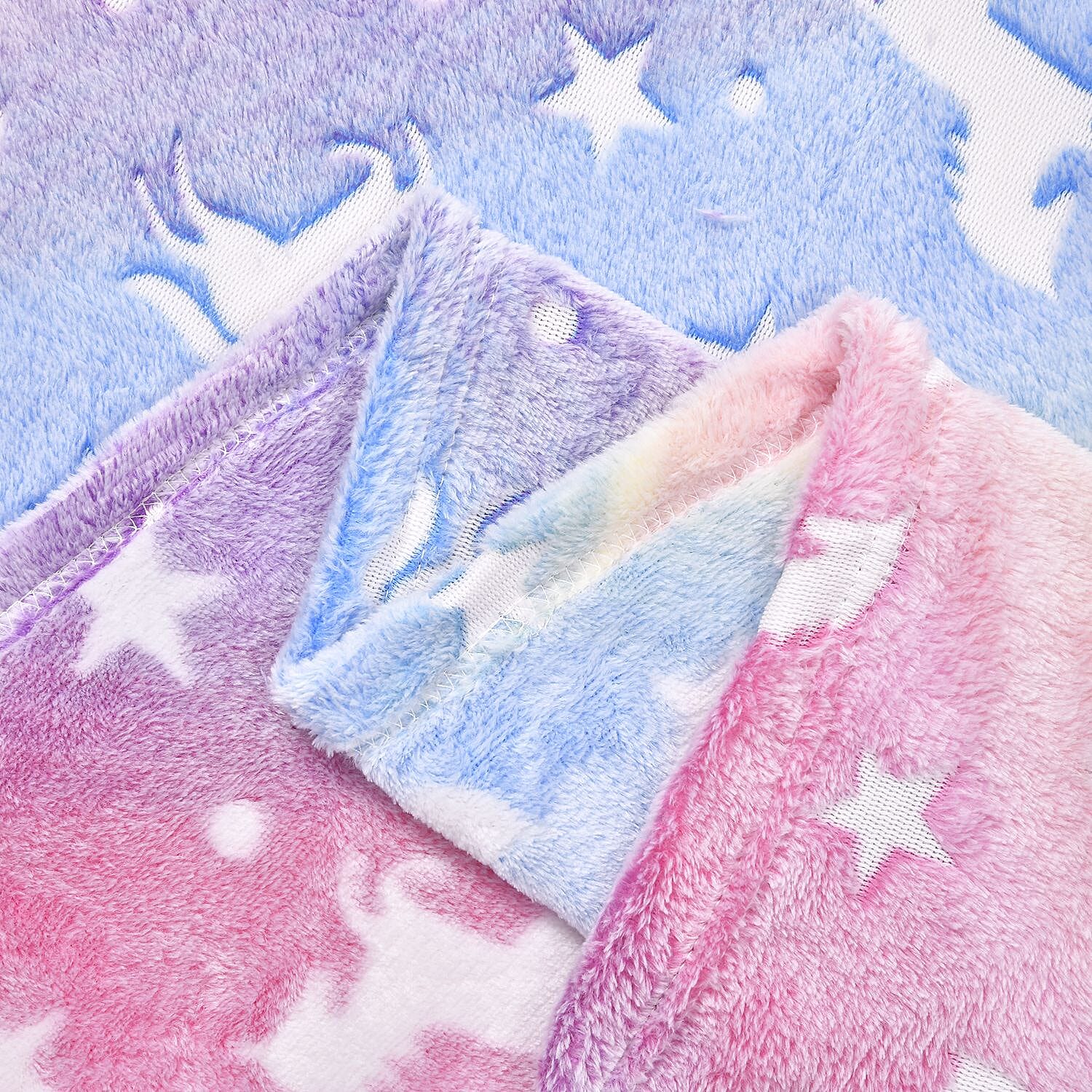 3D Luminous Glow In Dark Unicorn Print 230GSM Flannel fluffy Throw Blanket (Size 130x1 cm) - Multi Color & Blue