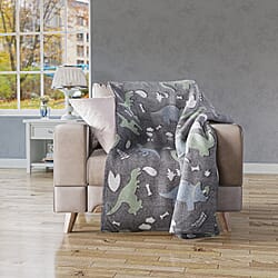 3D Luminous Glow In Dark Dinosaur Print 230GSM Flannel fluffy Throw Blanket (Size 130x150 cm) - Green & Blue