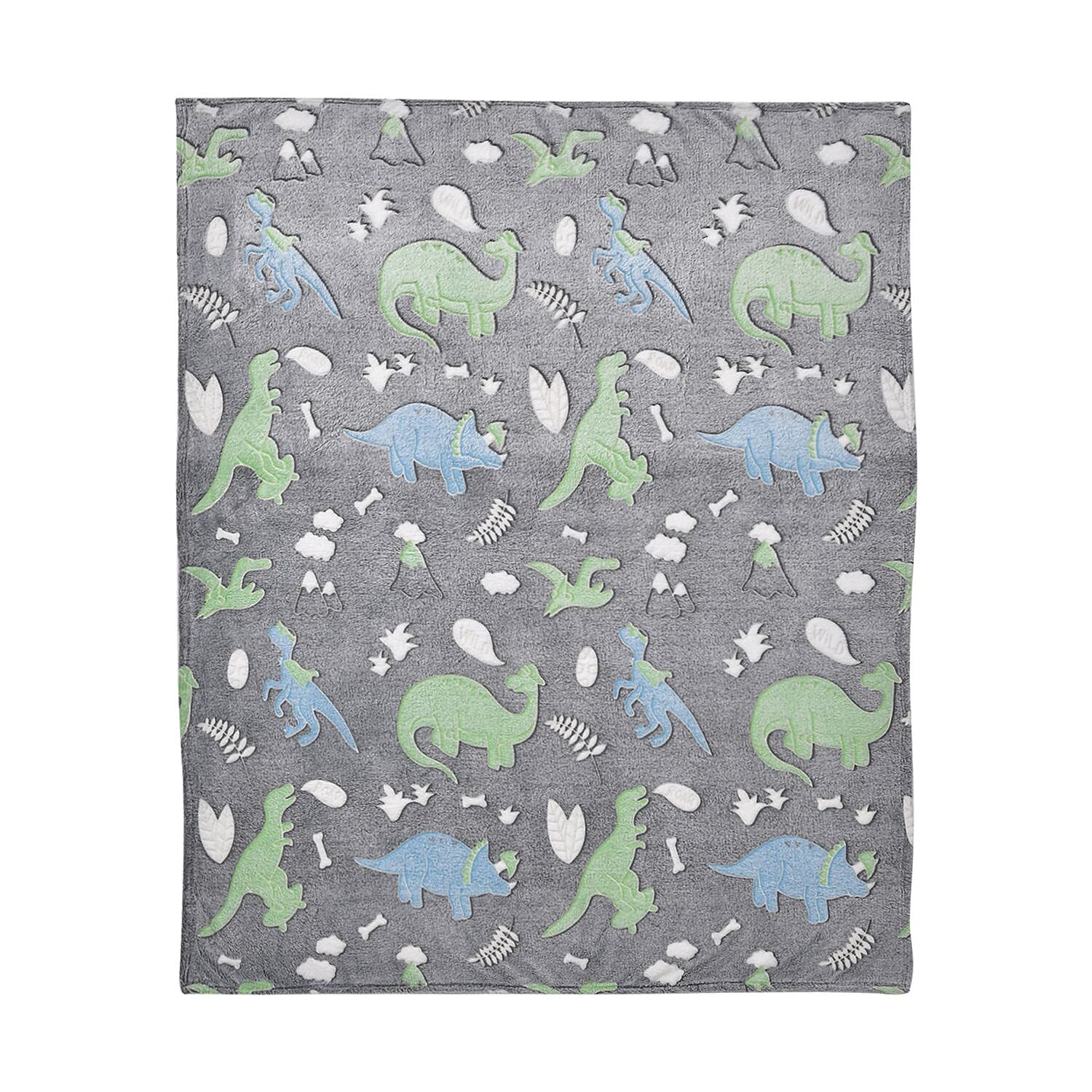 3D Luminous Glow In Dark Dinosaur Print 230GSM Flannel fluffy Throw Blanket (Size 130x150 cm) - Green & Blue