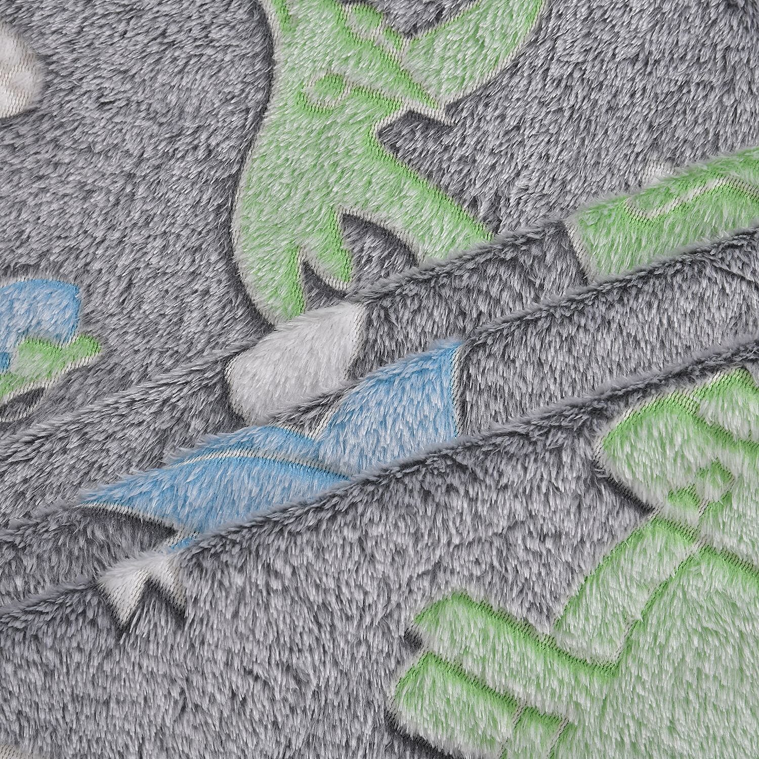 3D Luminous Glow In Dark Dinosaur Print 230GSM Flannel fluffy Throw Blanket (Size 130x150 cm) - Green & Blue