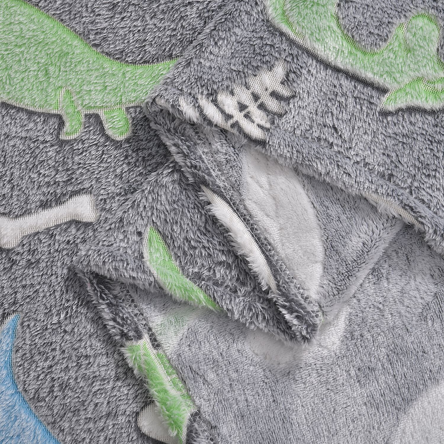 3D Luminous Glow In Dark Dinosaur Print 230GSM Flannel fluffy Throw Blanket (Size 130x150 cm) - Green & Blue