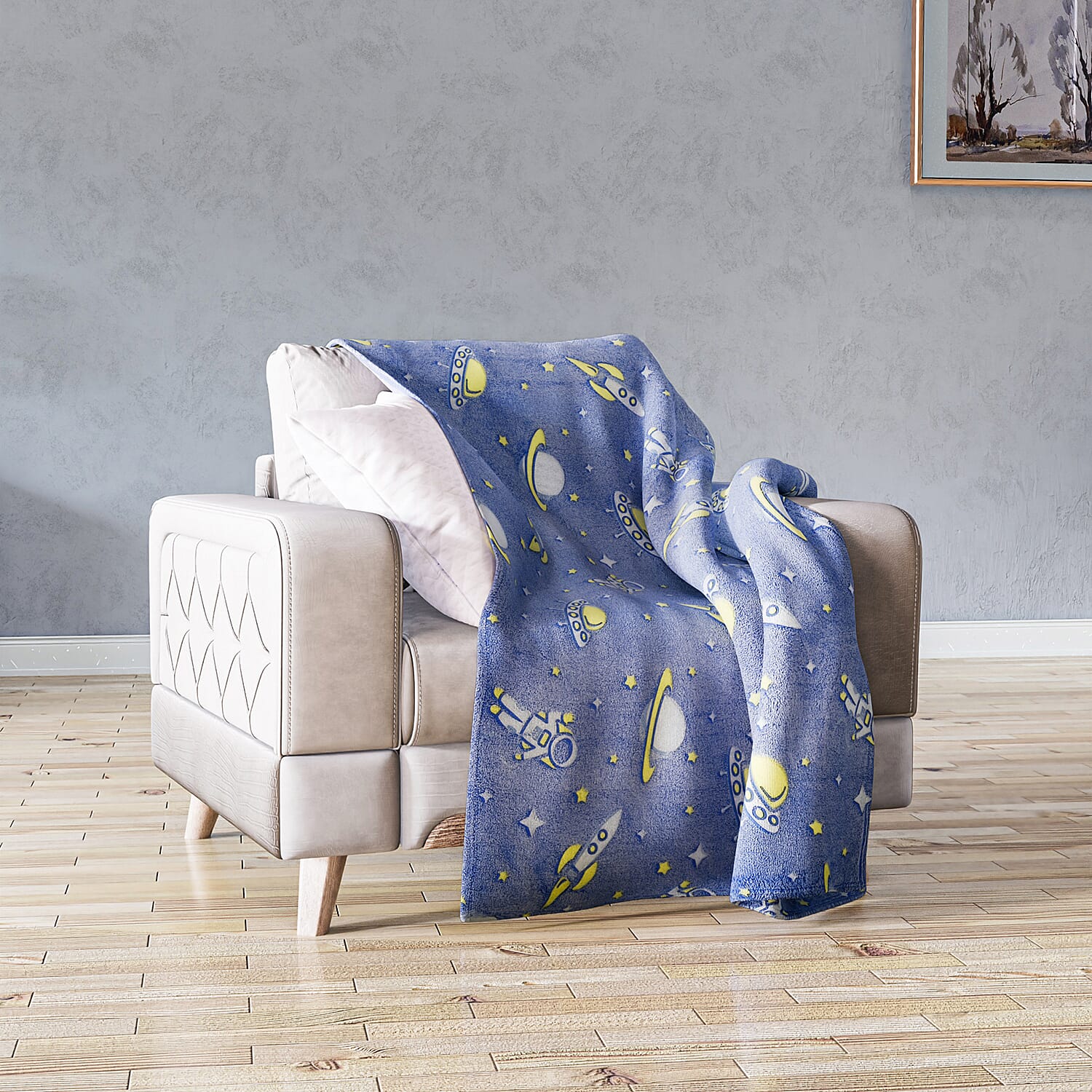 3D Luminous Dark Glow Shinning Printed Flannel Throw Blanket (Single Size, 150x130 cm) - Blue