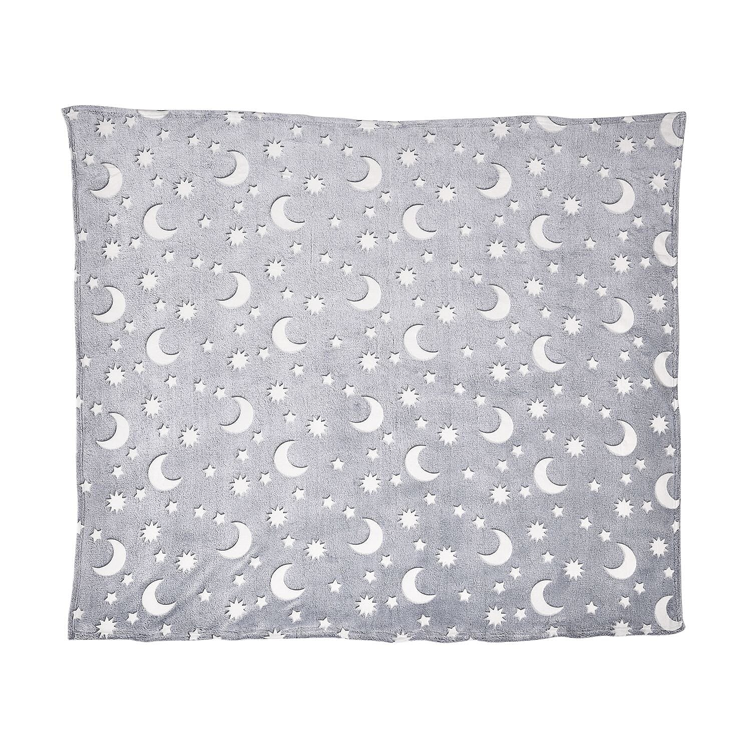 3D Luminous Dark Glow Shining Printed Throw Blanket (Single Size, 150x130 cm) - Light Grey - Star - Moon