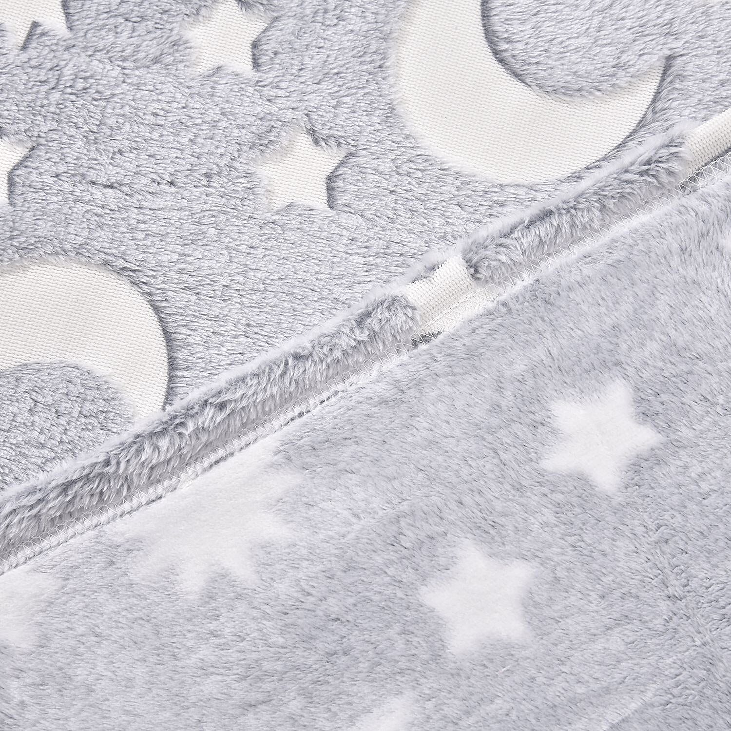 3D Luminous Dark Glow Shining Printed Throw Blanket (Single Size, 150x130 cm) - Light Grey - Star - Moon