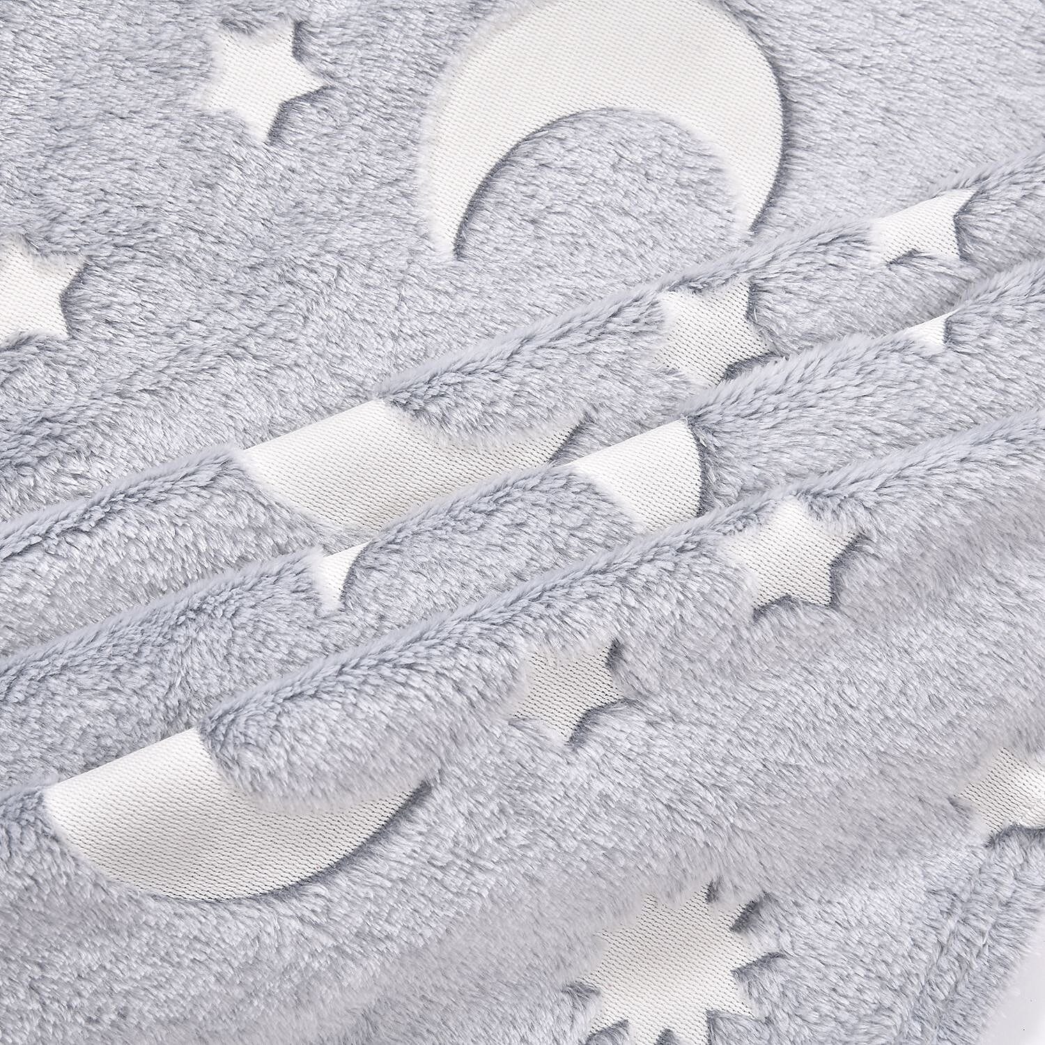 3D Luminous Dark Glow Shining Printed Throw Blanket (Single Size, 150x130 cm) - Light Grey - Star - Moon