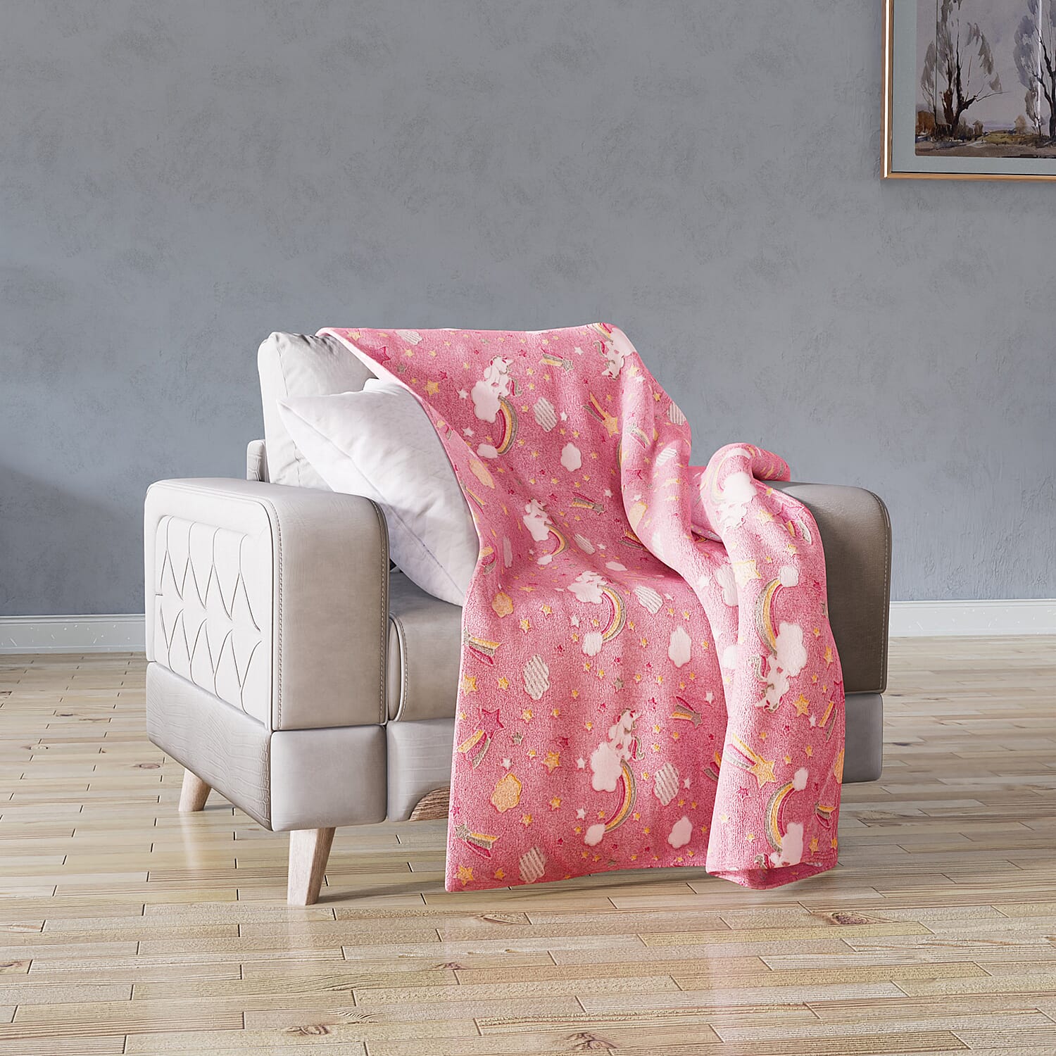 3D Luminous Dark Glow Shinning Printed Throw Blanket (Single Size, 150x130 cm) - Pink - Rainbow