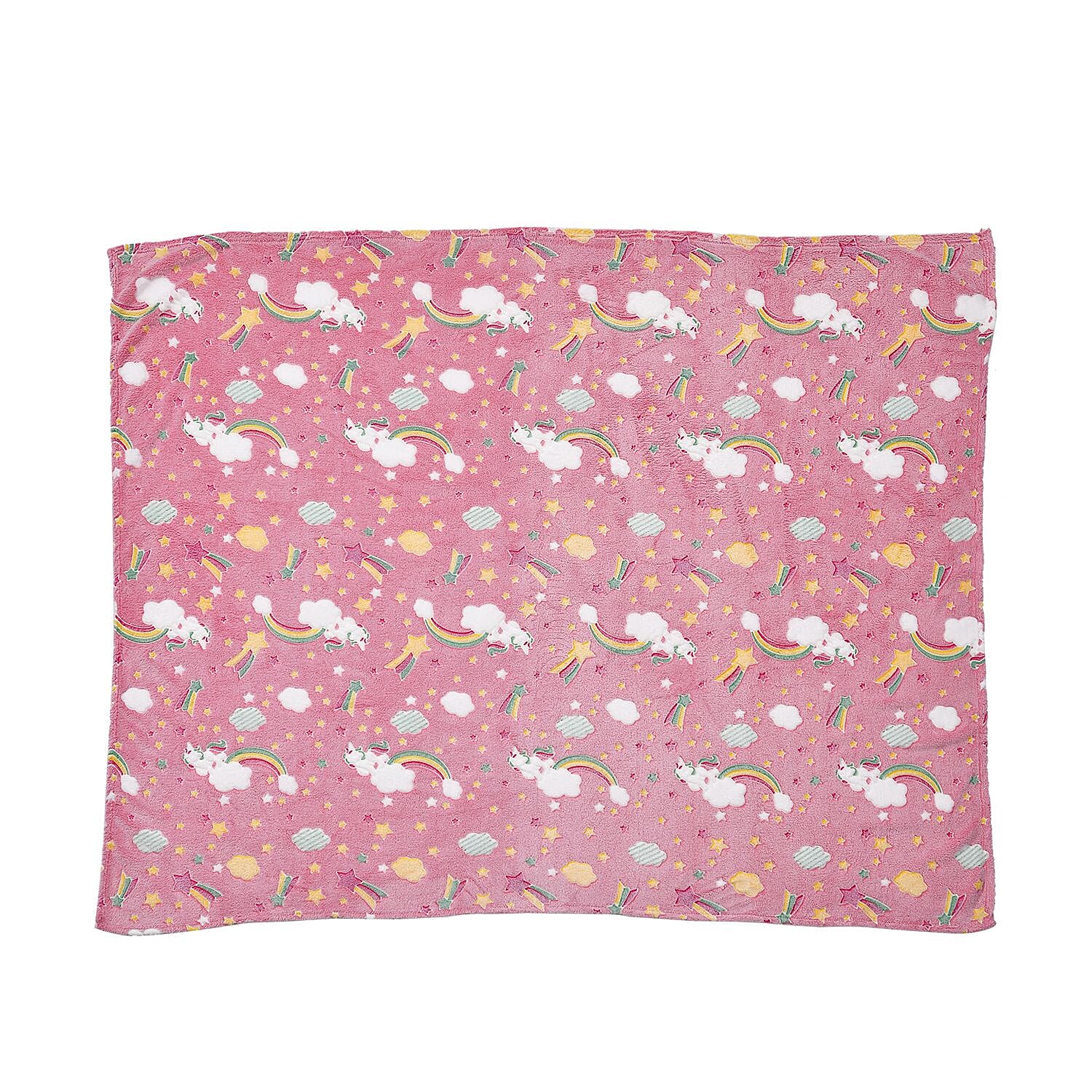 3D Luminous Dark Glow Shinning Printed Throw Blanket (Single Size, 150x130 cm) - Pink - Rainbow