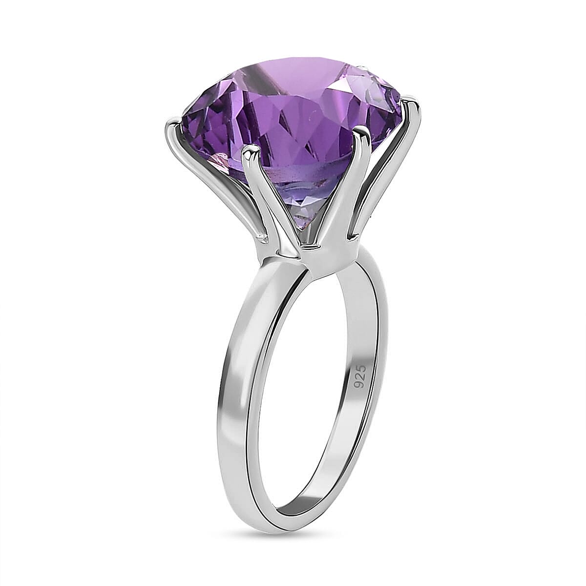 Amethyst Solitaire Ring in Platinum Overlay Sterling Silver 10.06 Ct