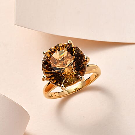 Citrine Solitaire Ring in Vermeil Yellow Gold Plated Sterling Silver 9.99 Ct.