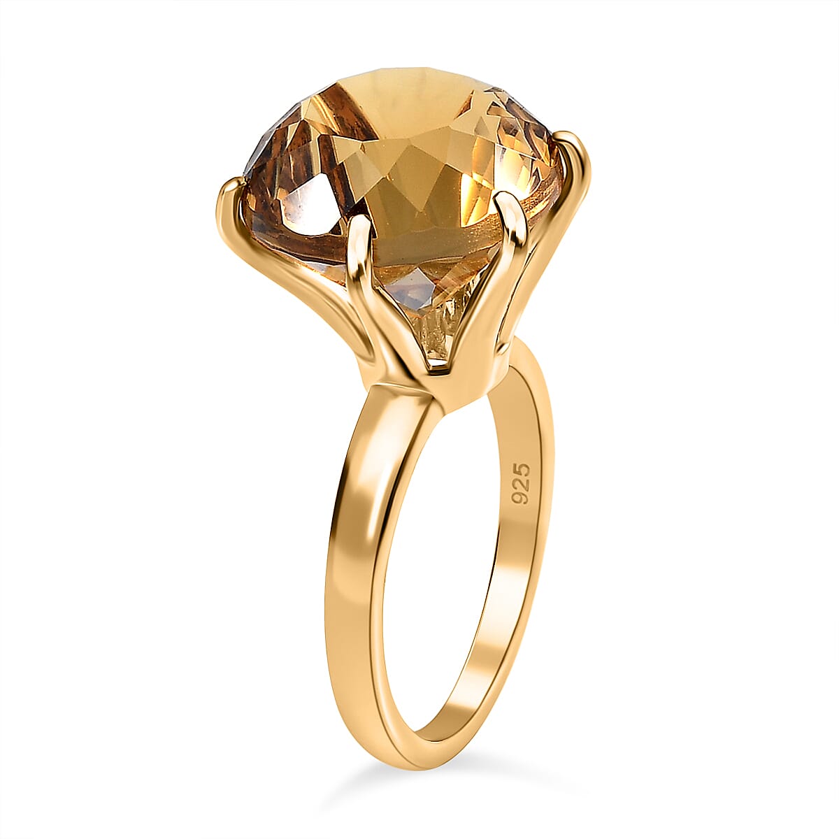 Citrine Solitaire Ring in Vermeil Yellow Gold Plated Sterling Silver 9.99 Ct.