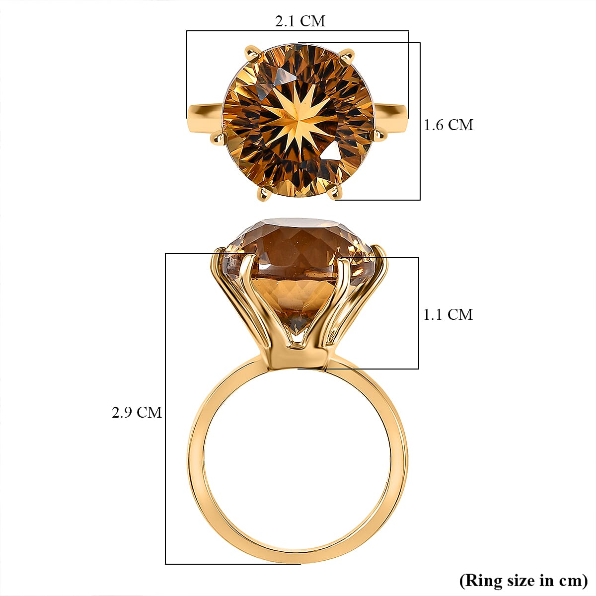 Citrine Solitaire Ring in Vermeil Yellow Gold Plated Sterling Silver 9.99 Ct.