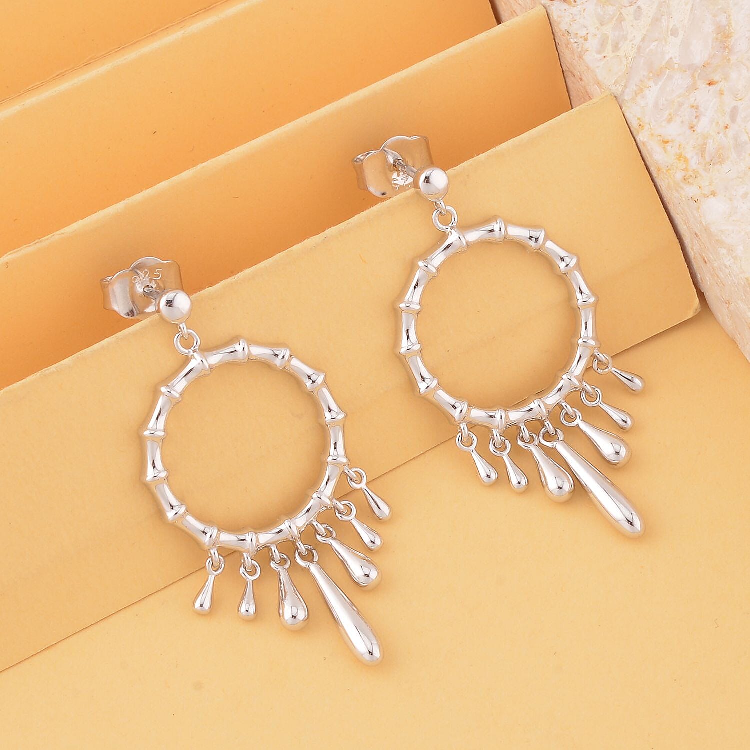 LucyQ Bamboo Collection - Rhodium Overlay Sterling Silver Earrings