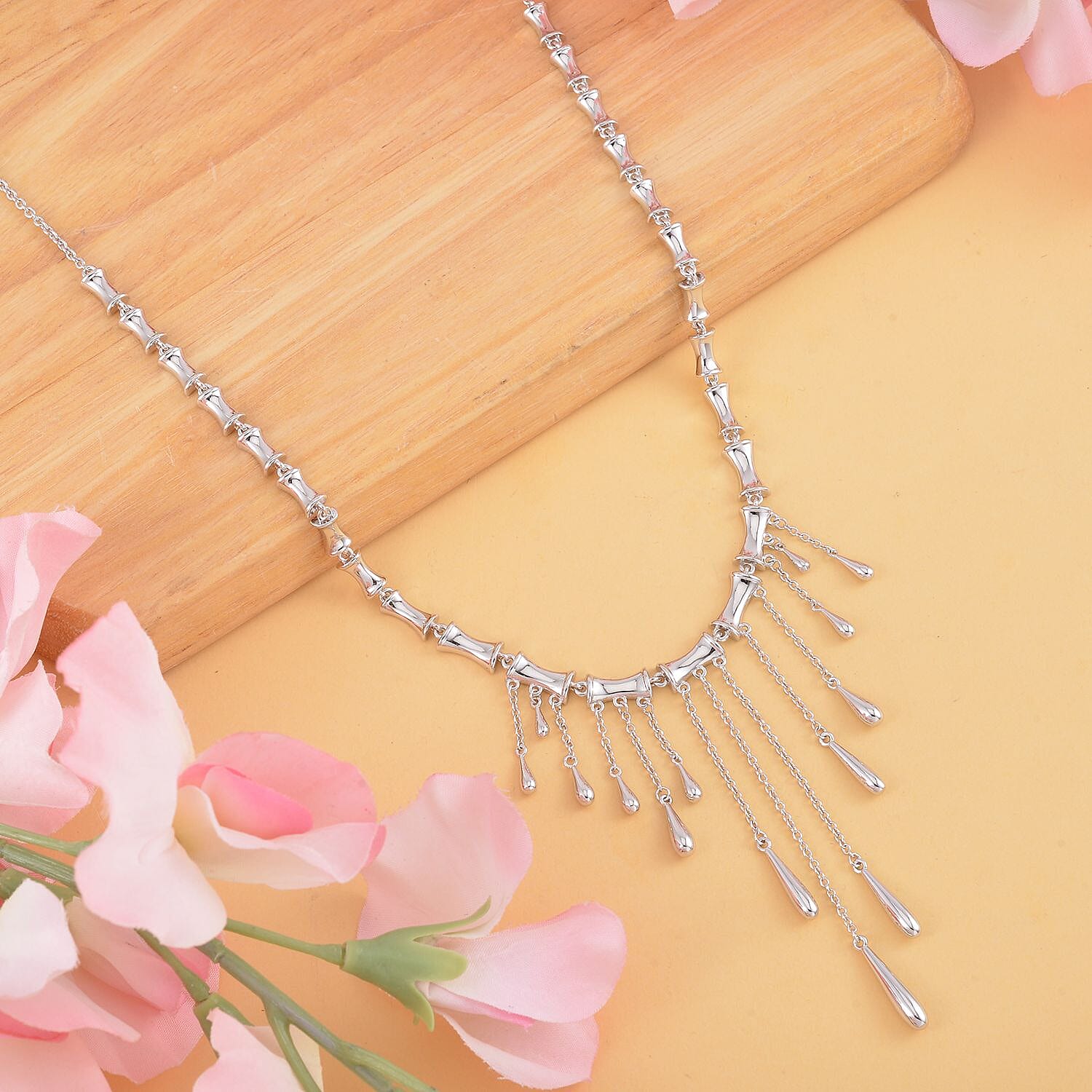 Lucy Q Bamboo Collection - Rhodium Overlay Sterling Silver Necklace (Size - 18-20), Silver Wt 31.00 Gms.