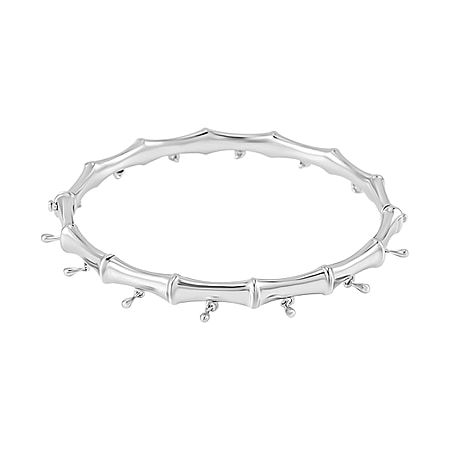 Lucy Q Bamboo Collection - Rhodium Overlay Sterling Silver Bangle (Size 7.5), Silver Wt. 28 Gms