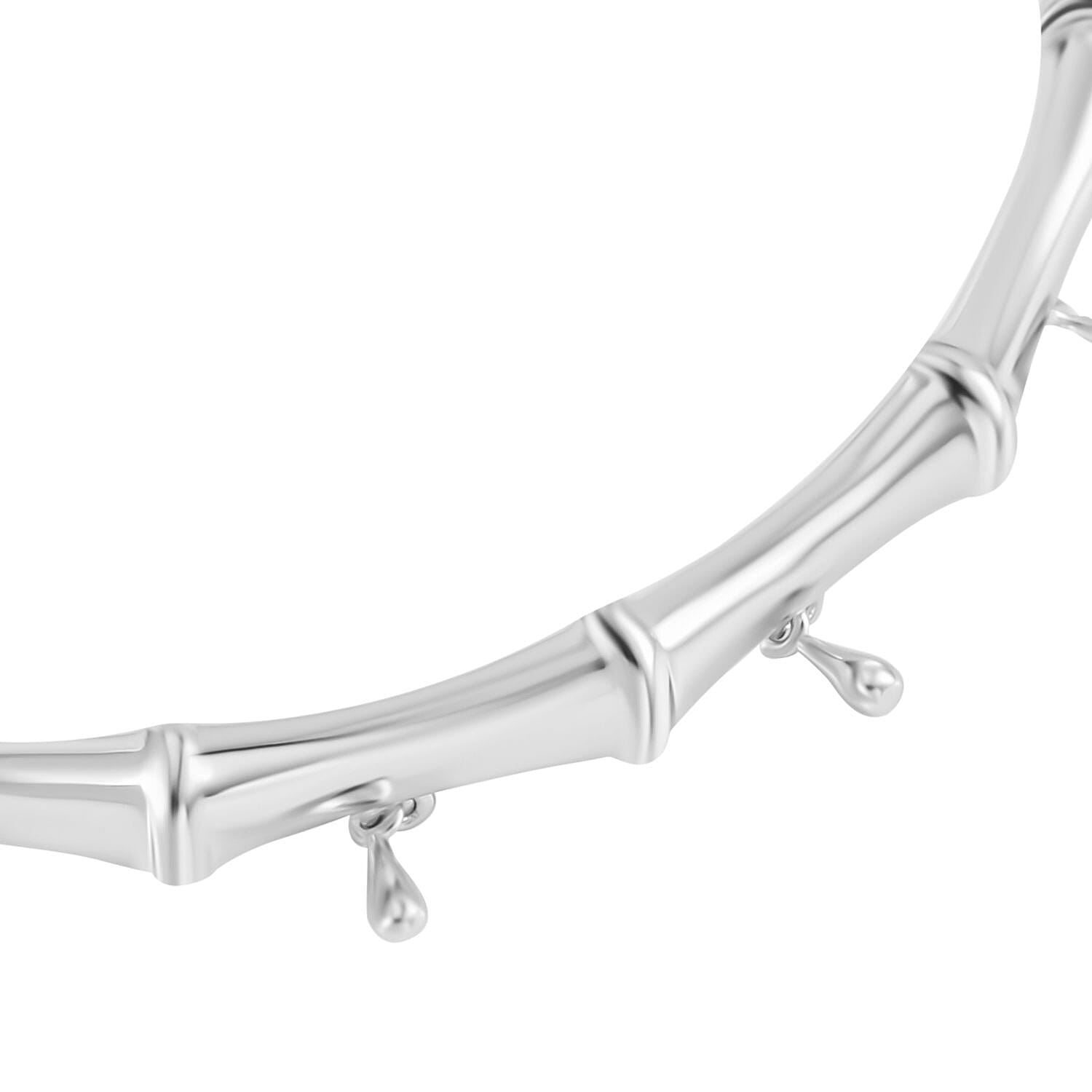 Lucy Q Bamboo Collection - Rhodium Overlay Sterling Silver Bangle (Size 7.5), Silver Wt. 28 Gms