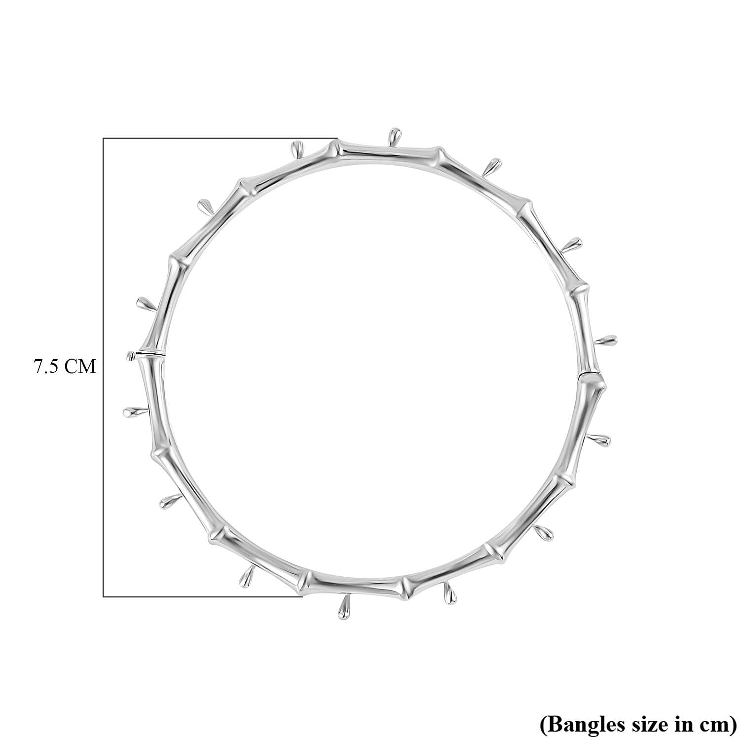 Lucy Q Bamboo Collection - Rhodium Overlay Sterling Silver Bangle (Size 7.5), Silver Wt. 28 Gms
