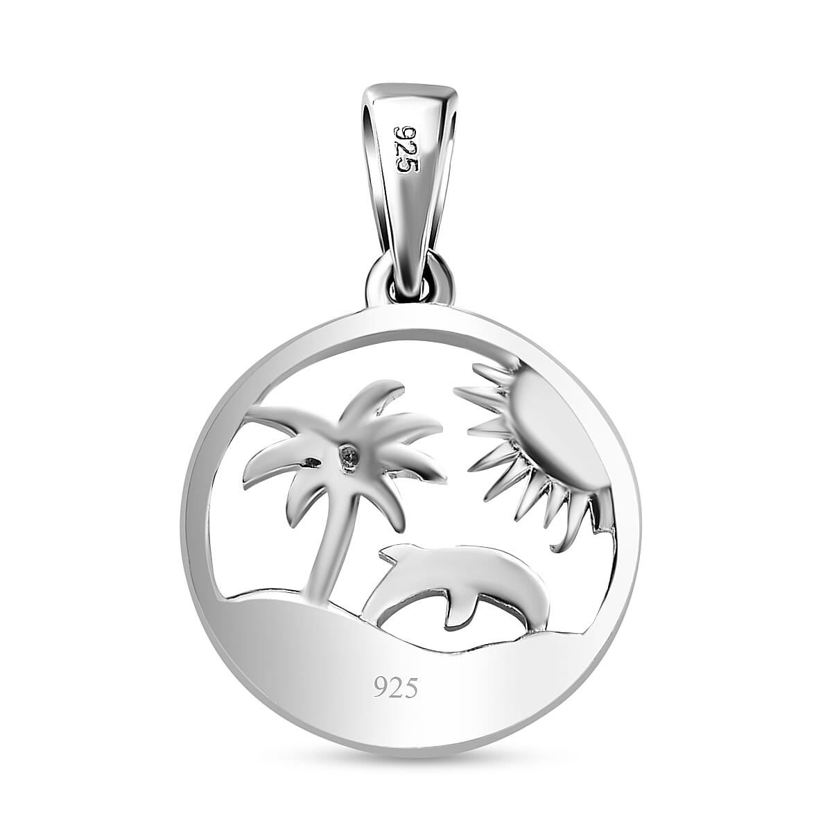 Diamond Frame Beach Day Pendant in Platinum, Blue & 18K Yellow Gold Vermeil Plated Sterling Silver