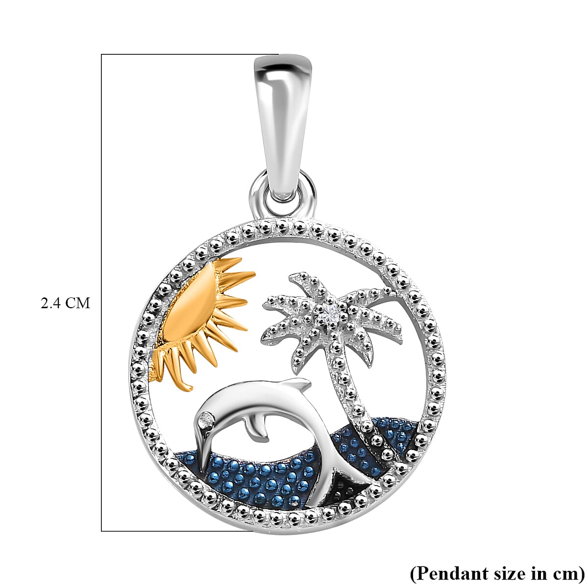 Diamond Frame Beach Day Pendant in Platinum, Blue & 18K Yellow Gold Vermeil Plated Sterling Silver