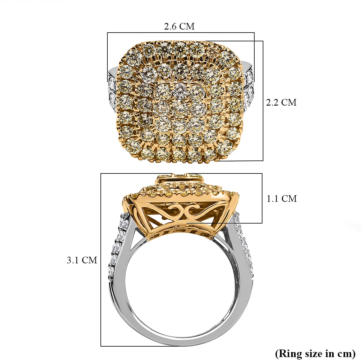 14K White & Yellow Gold (Yellow & White G-H Diamond  I1 - VS) Ring 2.85 ct,  Gold Wt. 7.8 Gms  2.850  Ct.