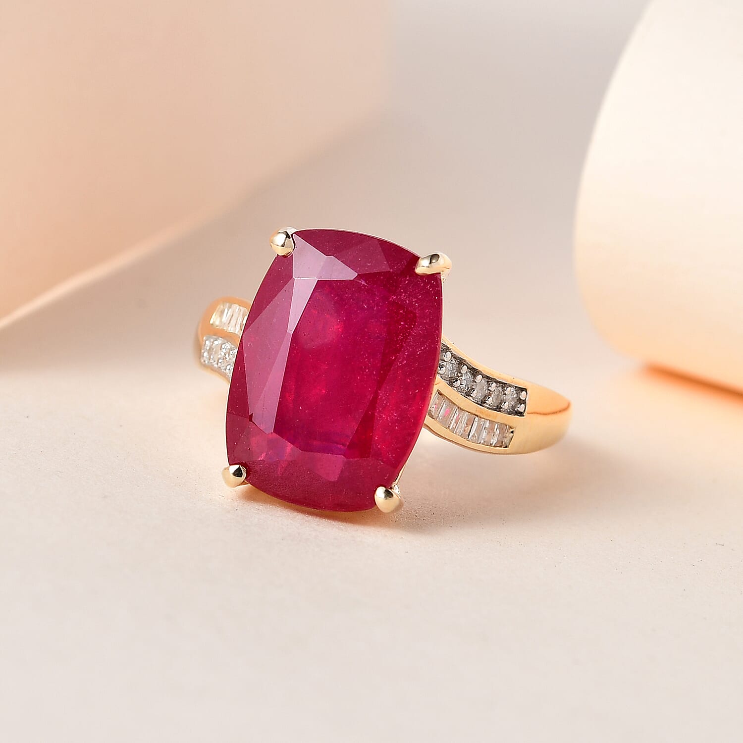 Tucson Special - 9K Yellow Gold African Ruby & Diamond Ring 8.91 Ct.