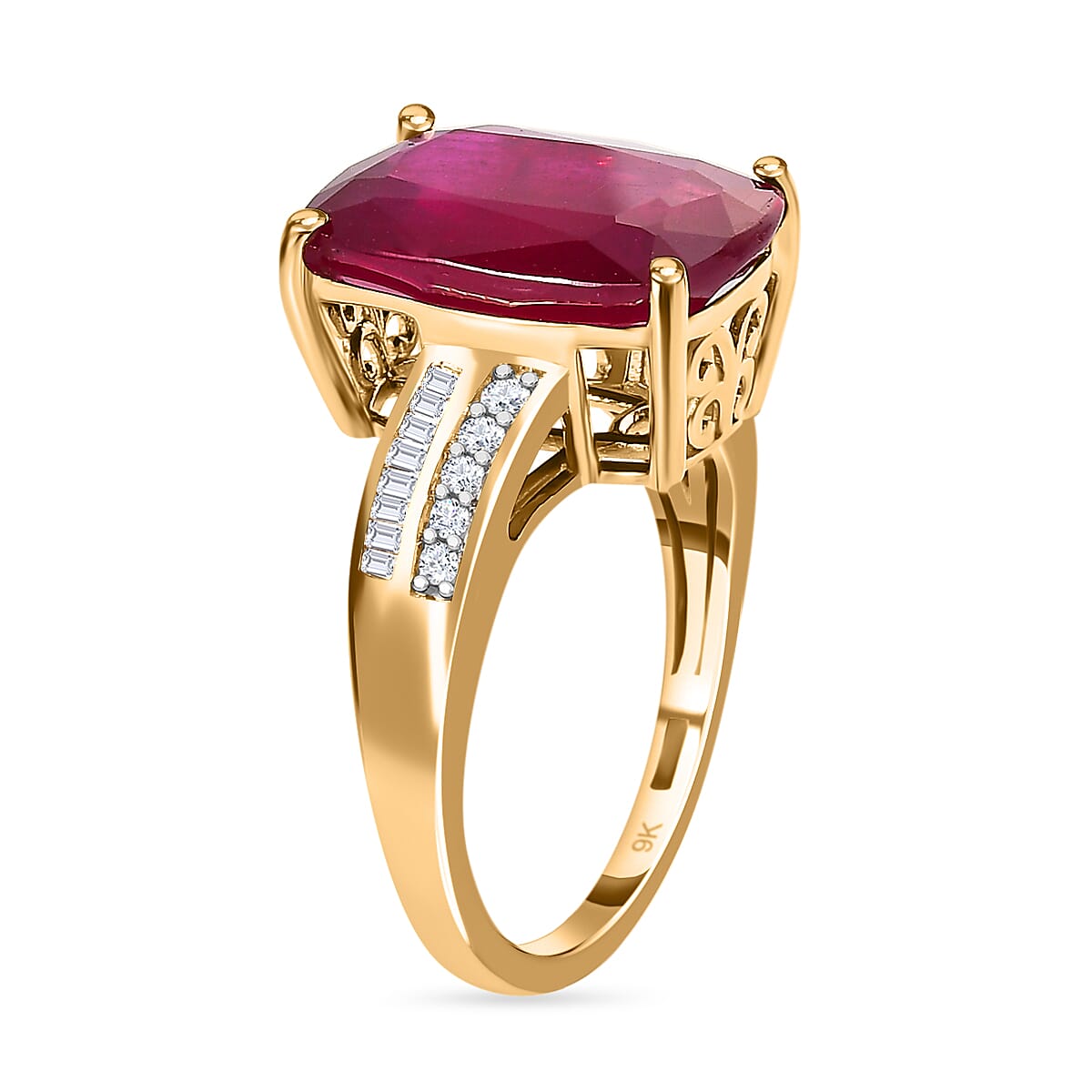 Tucson Special - 9K Yellow Gold African Ruby & Diamond Ring 8.91 Ct.
