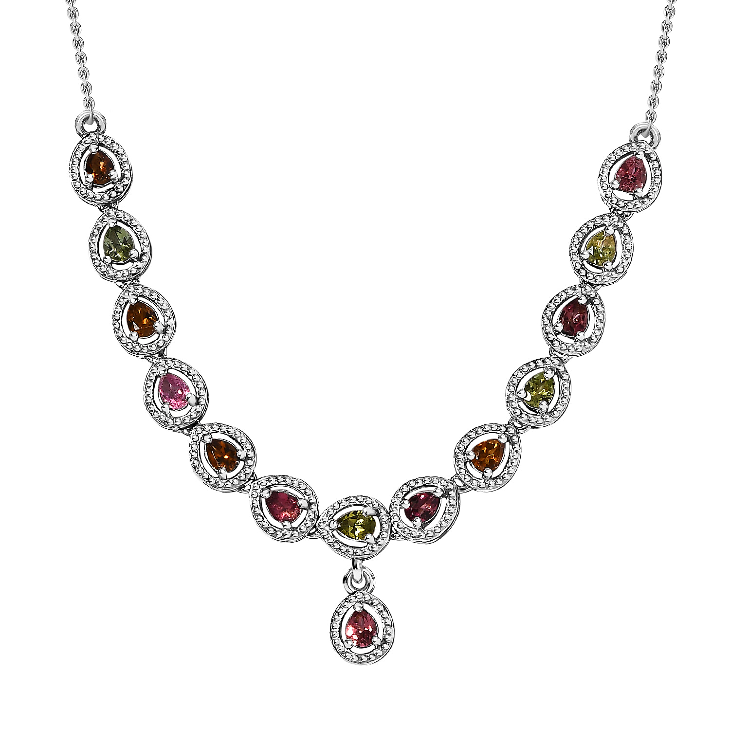 Multi-Tourmaline Necklace (Size - 20) in Sterling Silver 2.03 Ct, Silver Wt. 9.60 GM