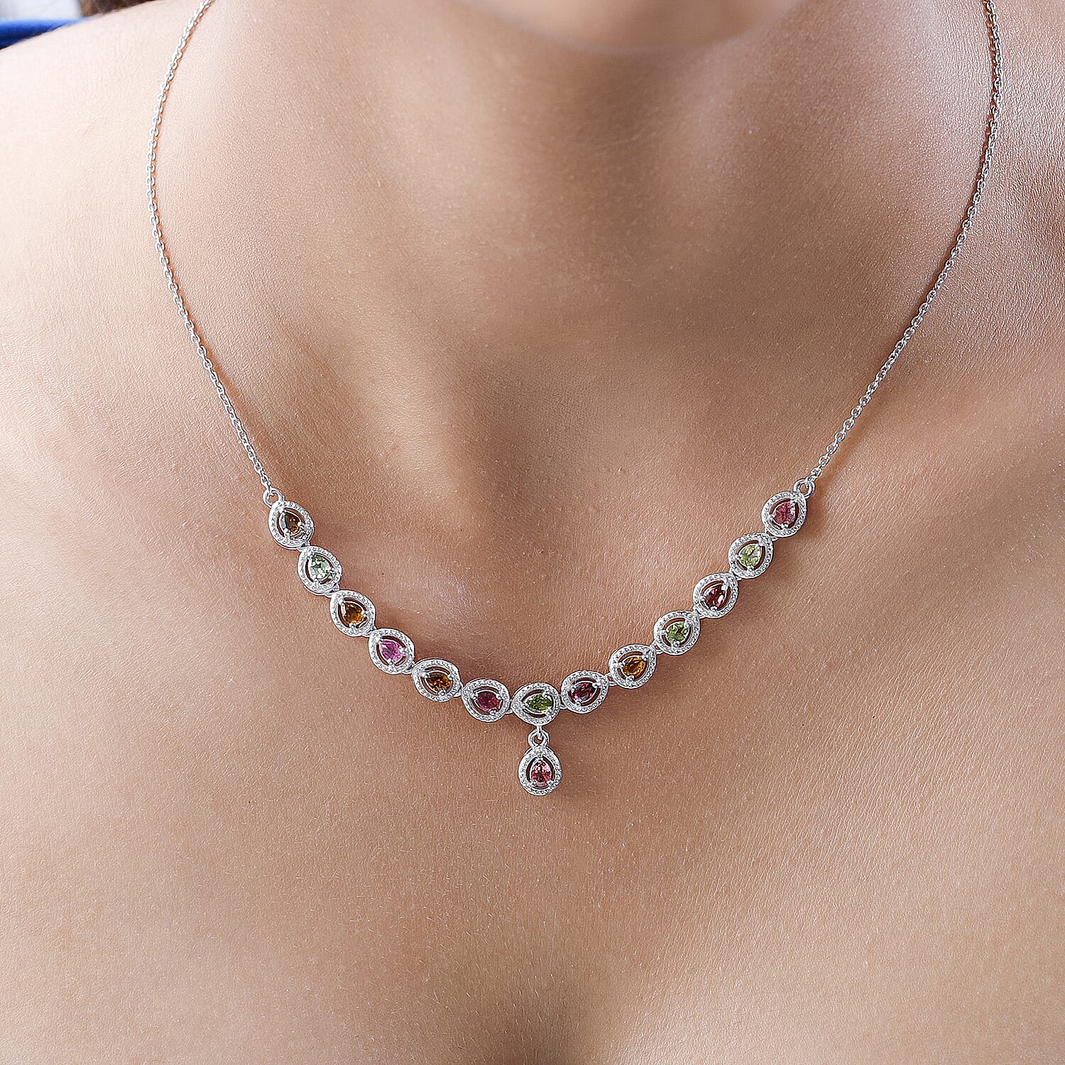 Multi-Tourmaline Necklace (Size - 20) in Sterling Silver 2.03 Ct, Silver Wt. 9.60 GM