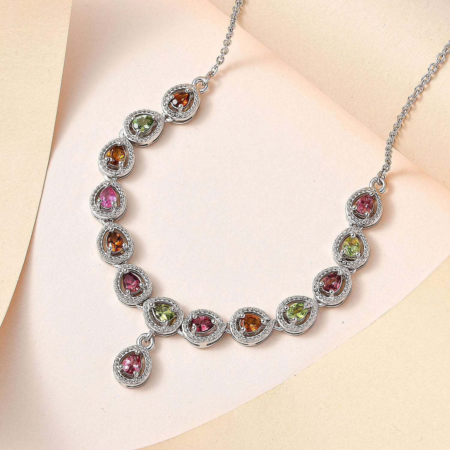 Multi-Tourmaline Necklace (Size - 20) in Sterling Silver 2.03 Ct, Silver Wt. 9.60 GM