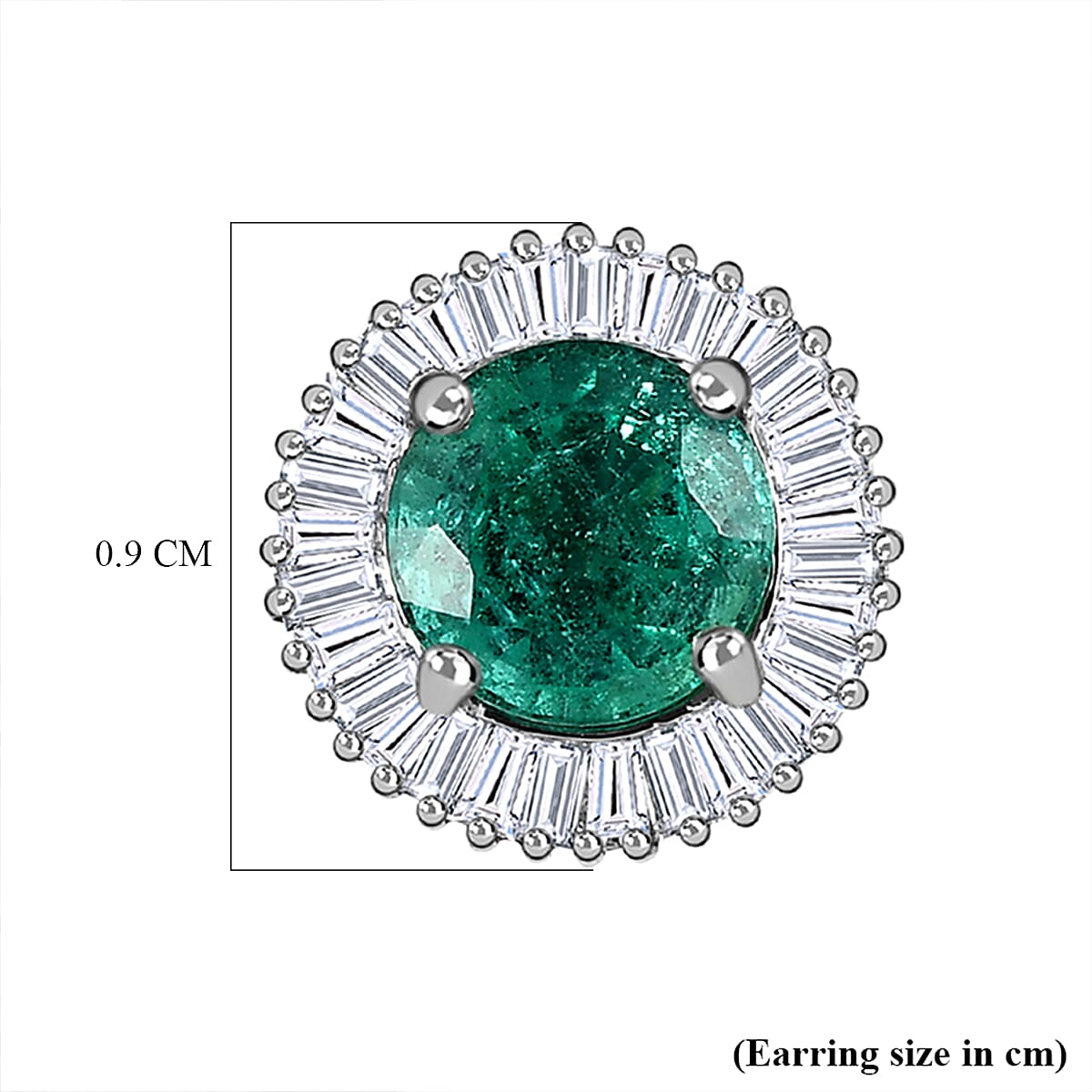 900 Platinum AAA Zambian Emerald and Diamond (SI - G-H) Stud Earrings 1.36 Ct