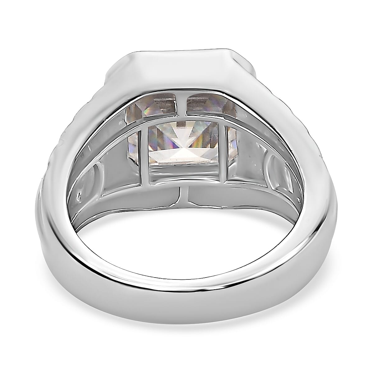 Moissanite (Asscher Cut) Mens Ring in 18K Vermeil Yellow Gold and Platinum Plated Sterling Silver 5.58 Ct, Silver Wt. 6.10 GM Moissanite (Asscher Cut) Mens Ring in 18K Vermeil Yellow Gold and Platinum Plated Sterling Silver 5.58 Ct, Silver Wt. 6.10 GM