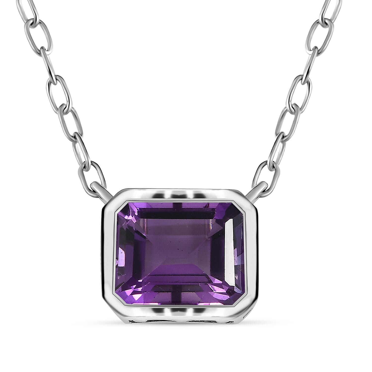Amethyst Necklace (Size - 20) in Platinum Overlay Sterling Silver 5.35 Ct