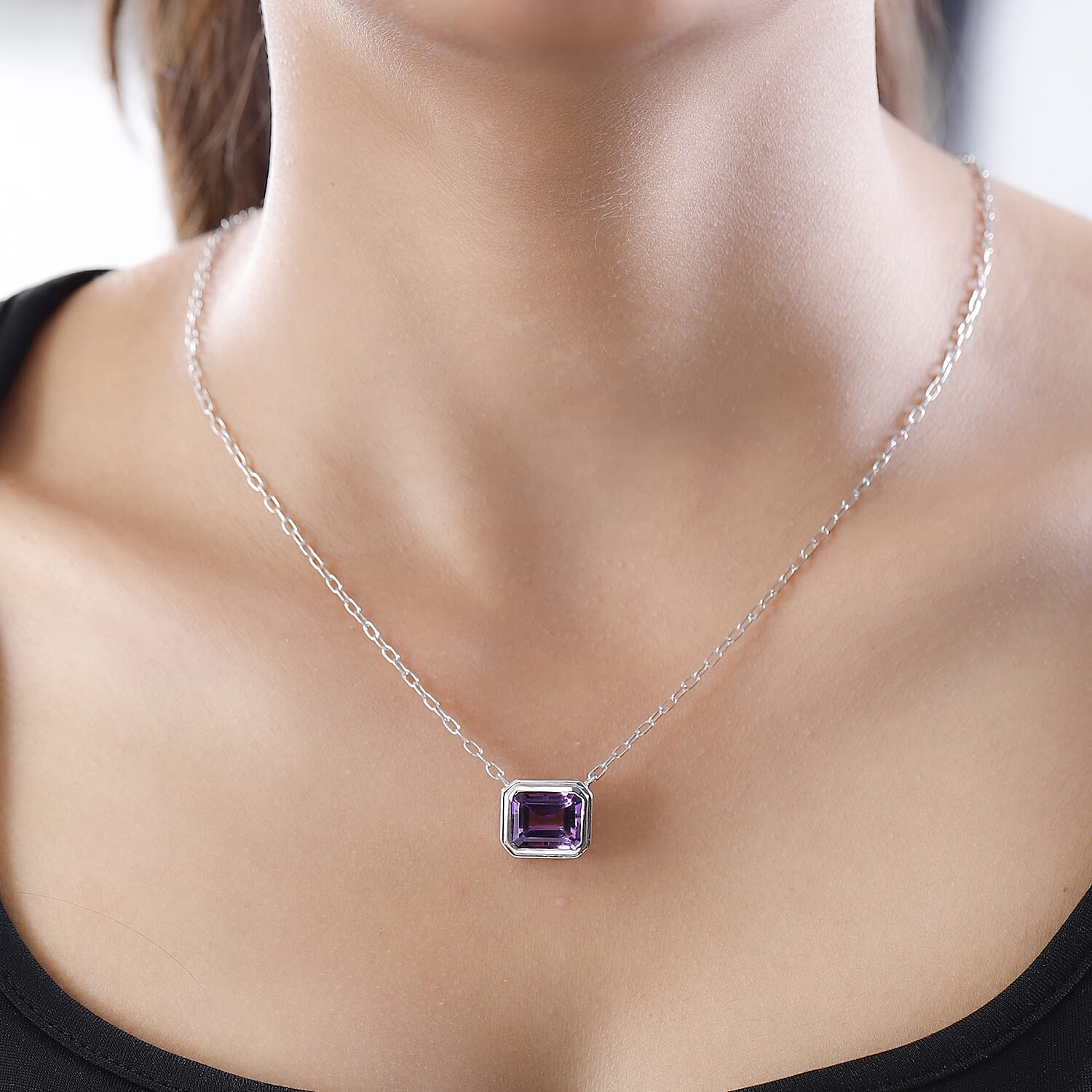 Amethyst Necklace (Size - 20) in Platinum Overlay Sterling Silver 5.35 Ct