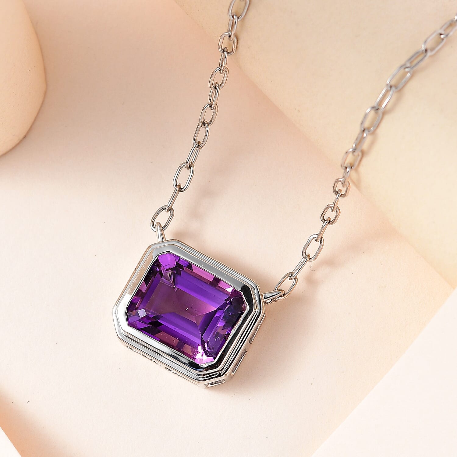 Amethyst Necklace (Size - 20) in Platinum Overlay Sterling Silver 5.35 Ct
