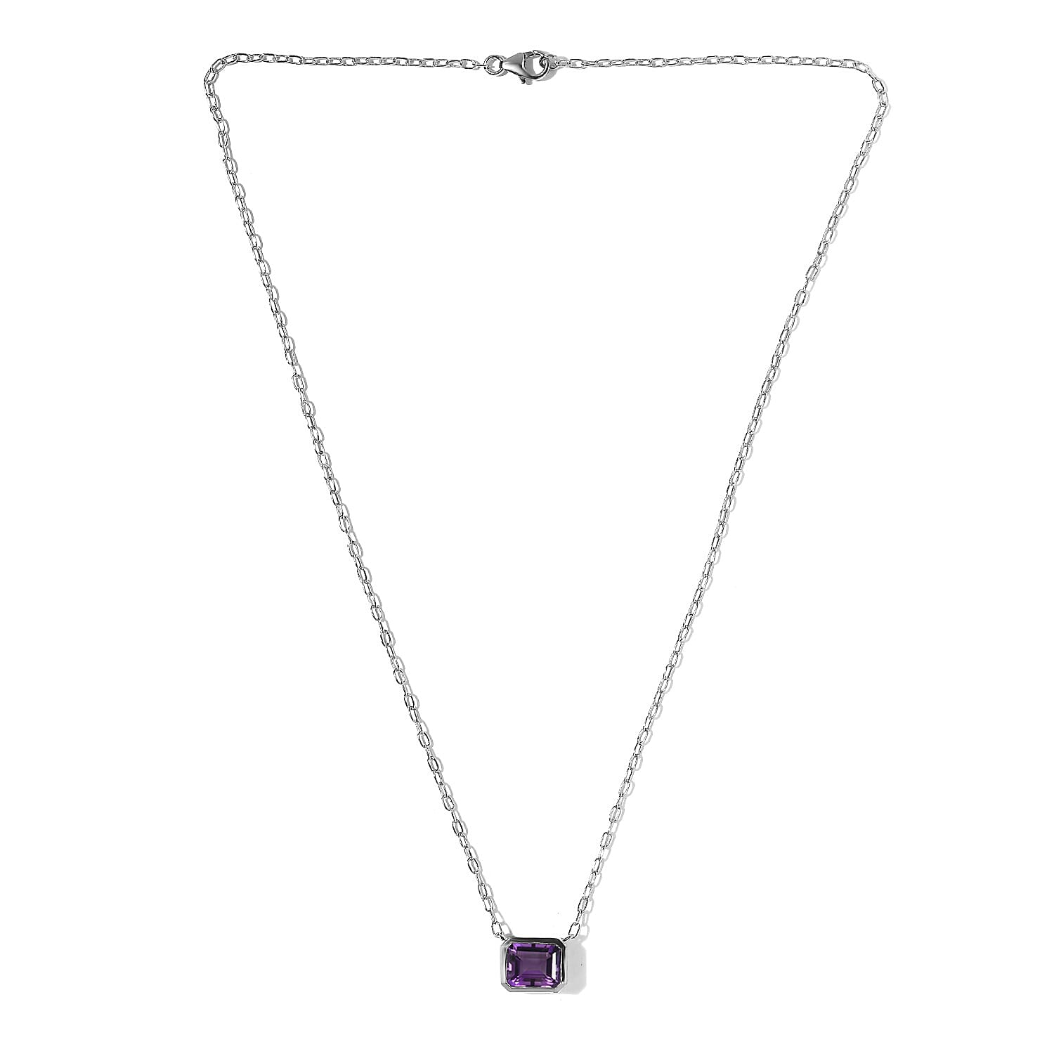 Amethyst Necklace (Size - 20) in Platinum Overlay Sterling Silver 5.35 Ct