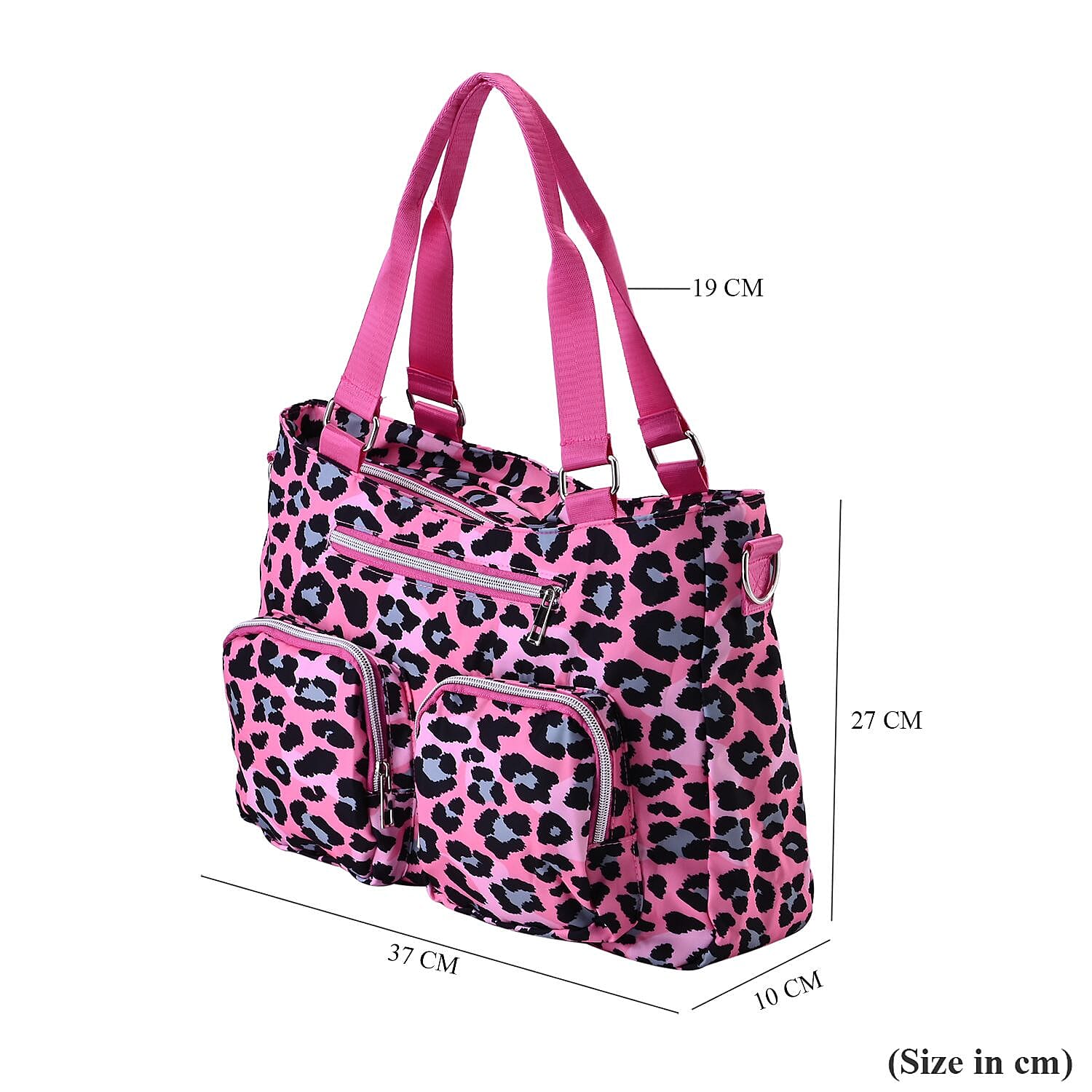 Leopard Print Crossbody Bag with 4 Exterior Zipped Pockets - Handle Drop - Pink - Grey