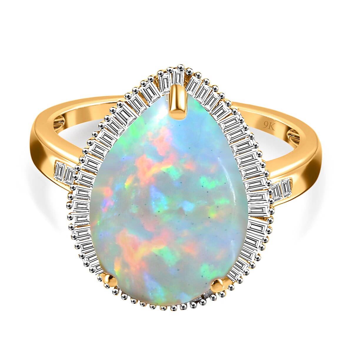 9K Yellow Gold AAA Ethiopian Welo Opal and Diamond Ring 3.77 Ct