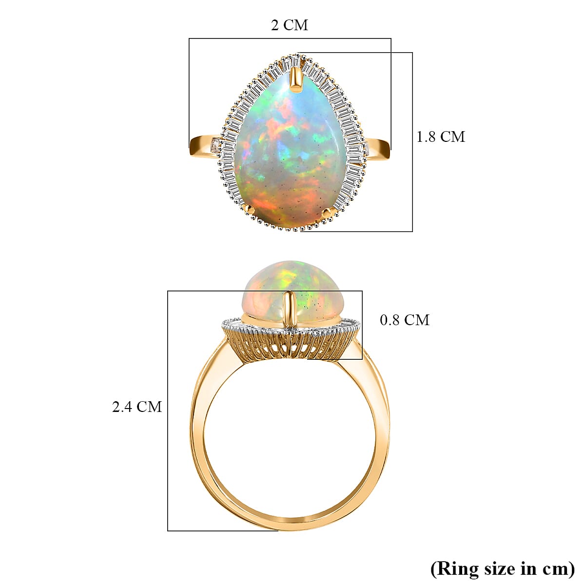 9K Yellow Gold AAA Ethiopian Welo Opal and Diamond Ring 3.77 Ct