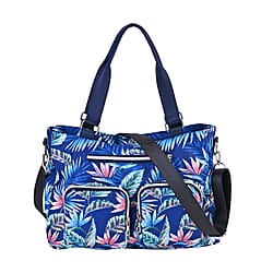 Floral Pattern Crossbody Bag with 4 Exterior Zipped Pockets & Handle Drop - Blue & Multi