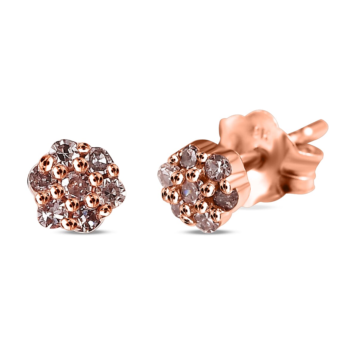 9K Rose Gold Natural Pink Diamond Stud Earrings (with Push Back)