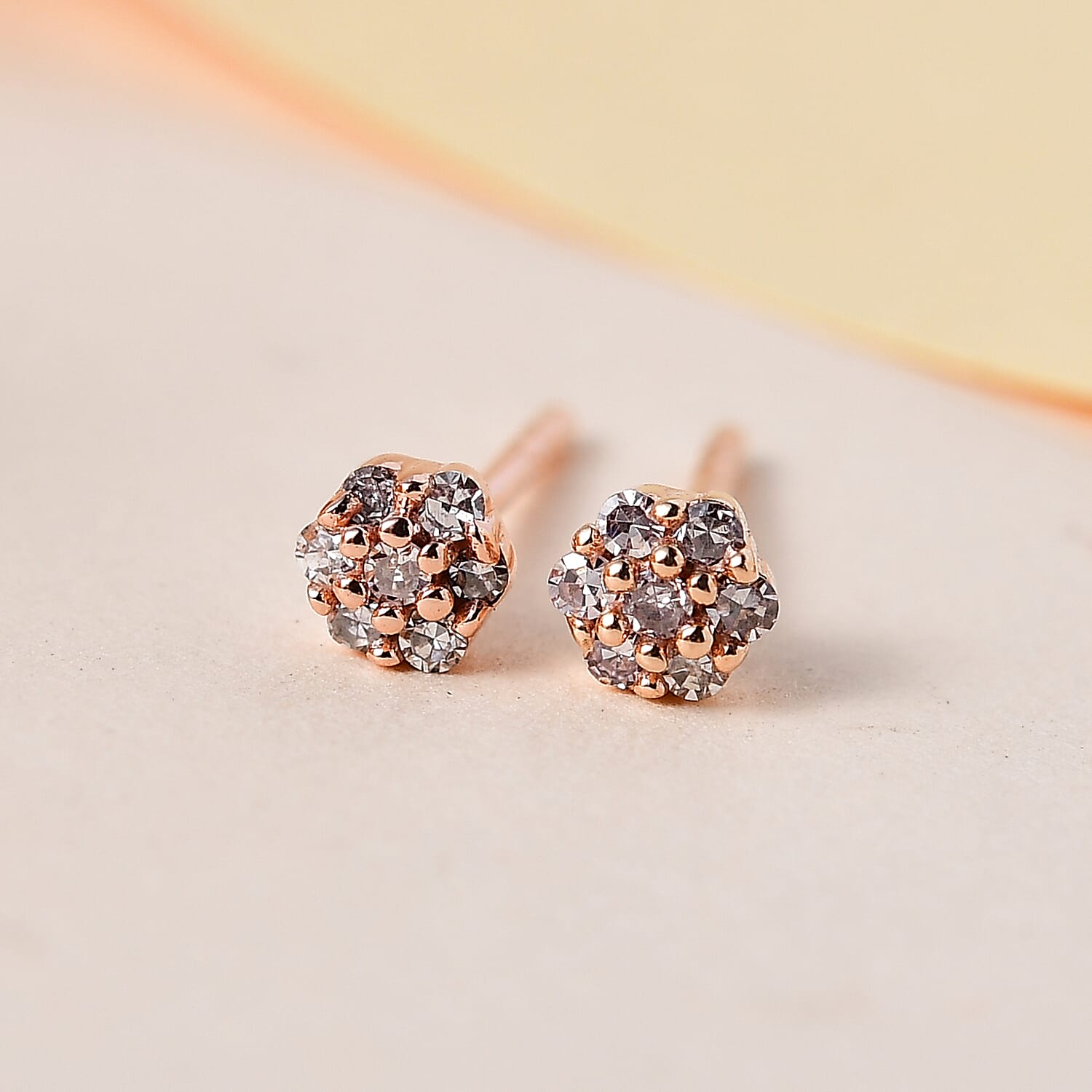 9K Rose Gold Natural Pink Diamond Stud Earrings (with Push Back)