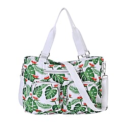 Floral Pattern Crossbody Bag with 4 Exterior Zipped Pockets & Handle Drop - Blue & Multi