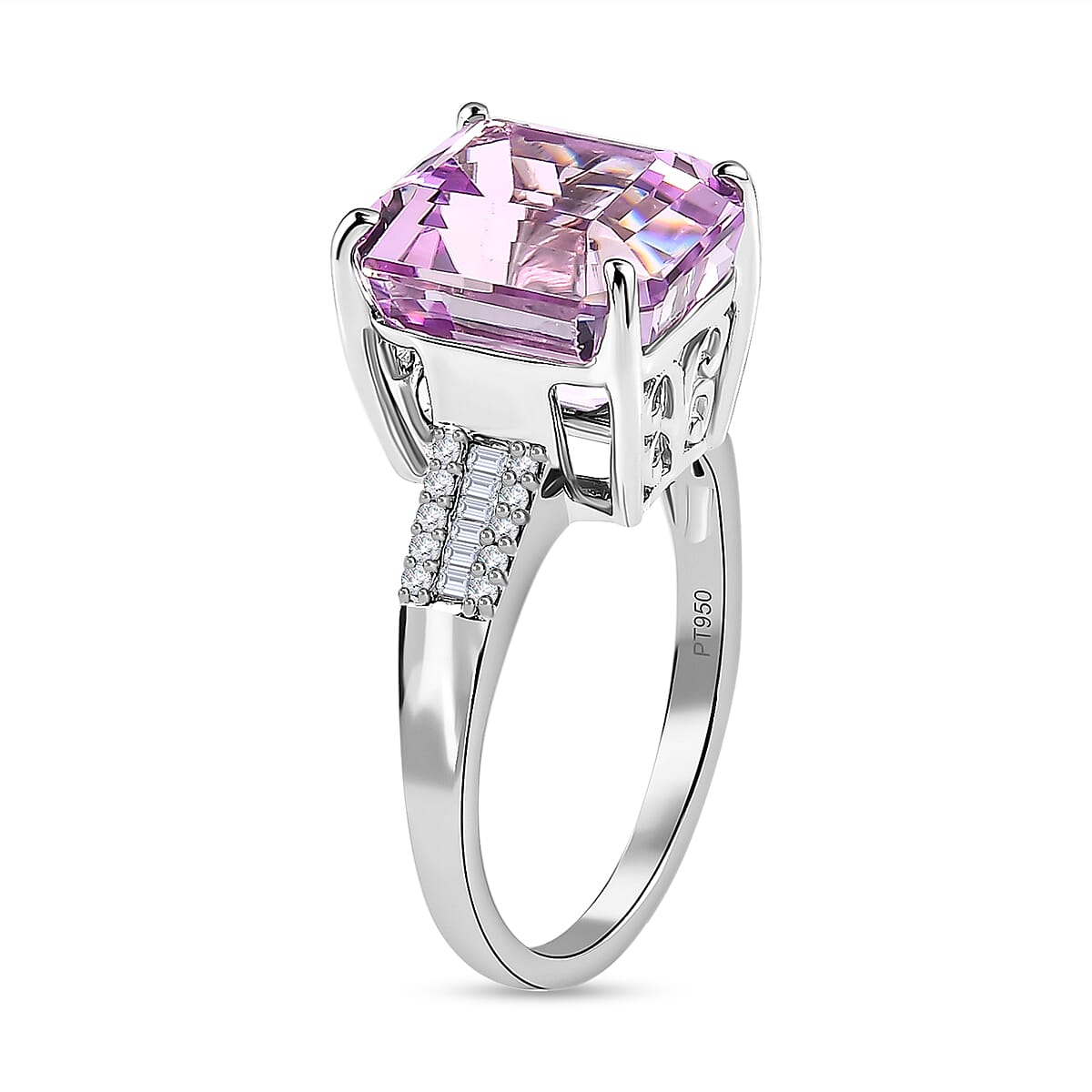 RHAPSODY 950 Platinum AAAA Patroke Kunzite and Diamond (VS - E-F) Ring 9.19 Ct, Platinum Wt. 5.71 Gms