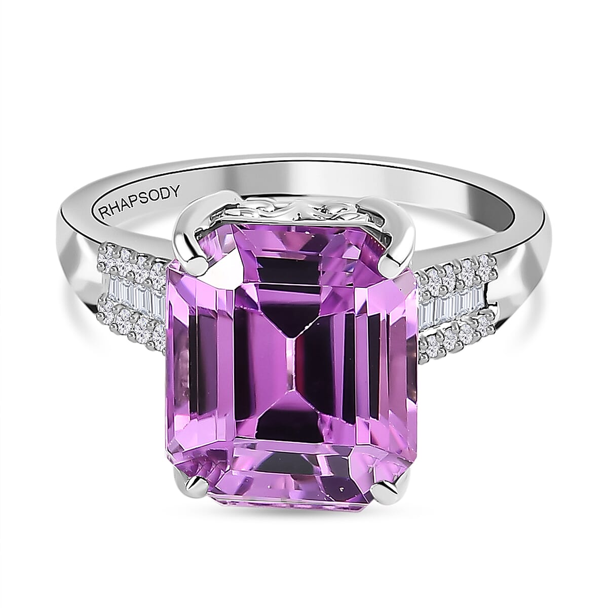 RHAPSODY 950 Platinum AAAA Patroke Kunzite and Diamond (VS - E-F) Ring 9.19 Ct, Platinum Wt. 5.71 Gms