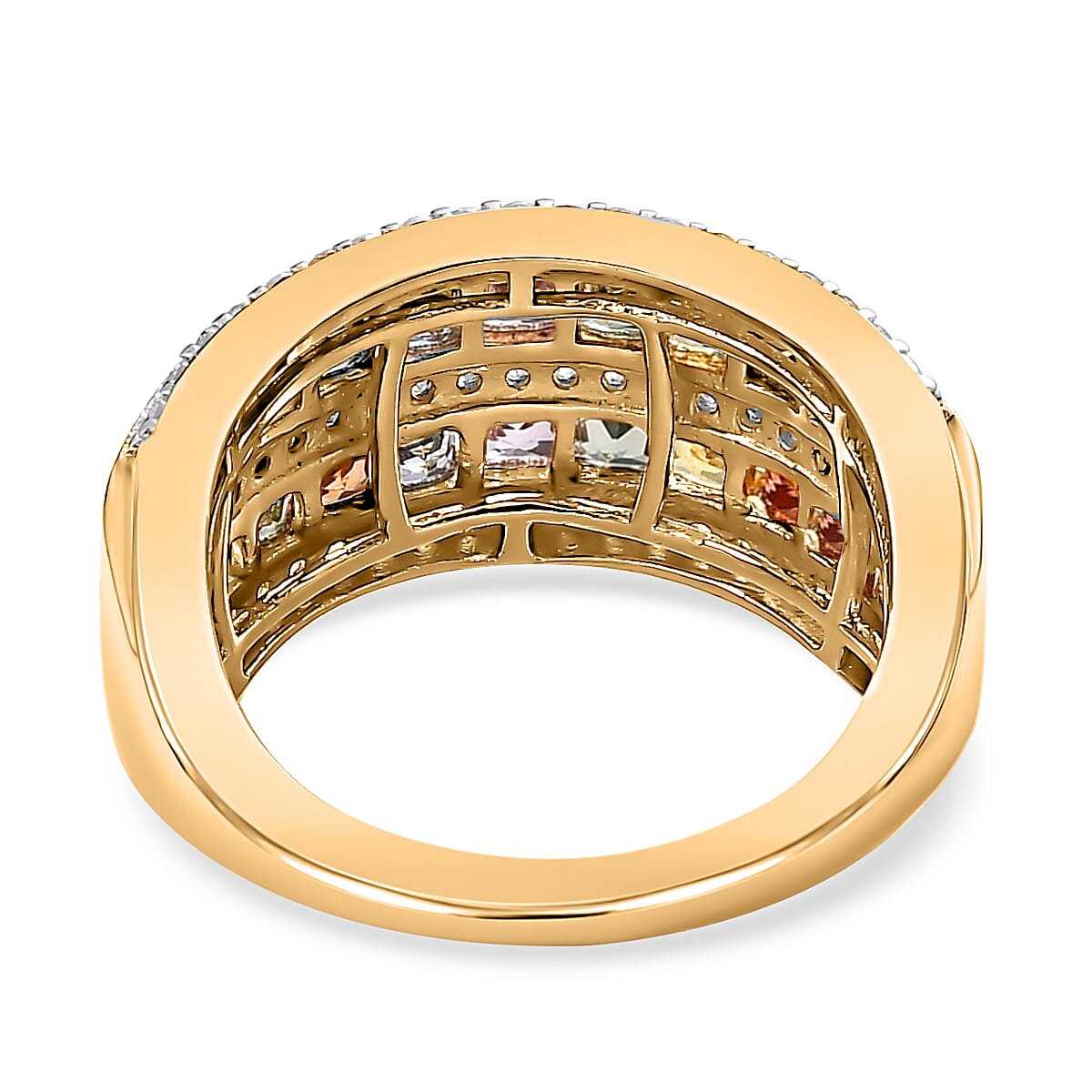 Rainbow Sapphire & Natural Zircon Ring in 18K Yellow Gold Vermeil Plated Sterling Silver 2.43 Ct.