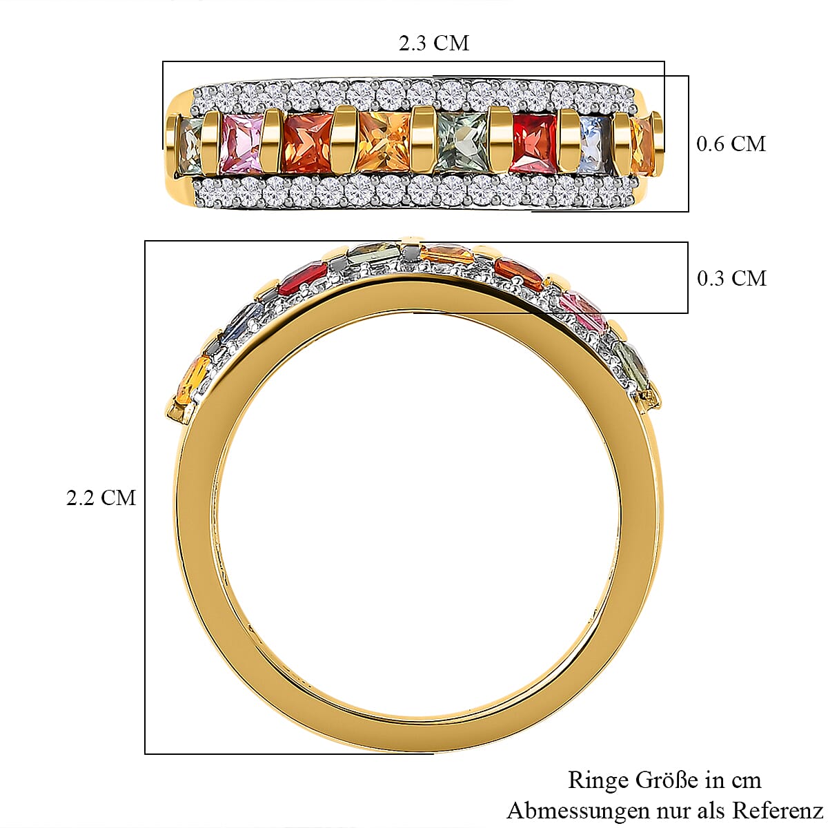 Rainbow Sapphire and Natural Zircon Band Ring in Yellow Gold Vermeil Plated Sterling Silver 1.14 Ct