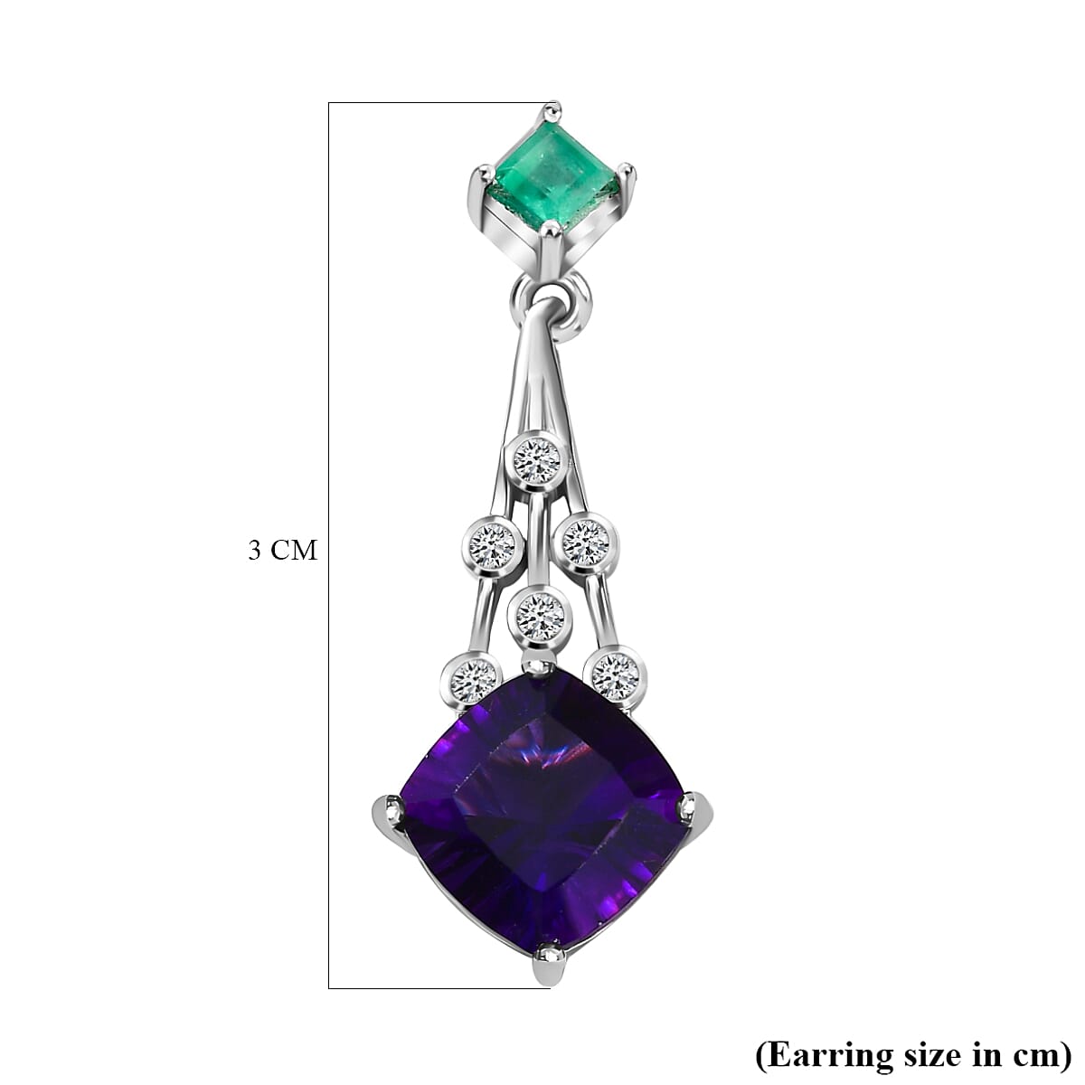 TJC Launch Concave Cut Amethyst, Emerald and Natural Cambodian Zircon Dangle Earrings in Platinum Overlay Sterling Silver 4.86 Ct.
