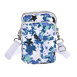 Oxford Flower Crossbody Bag With Zipped Pockets -Dark Blue & White