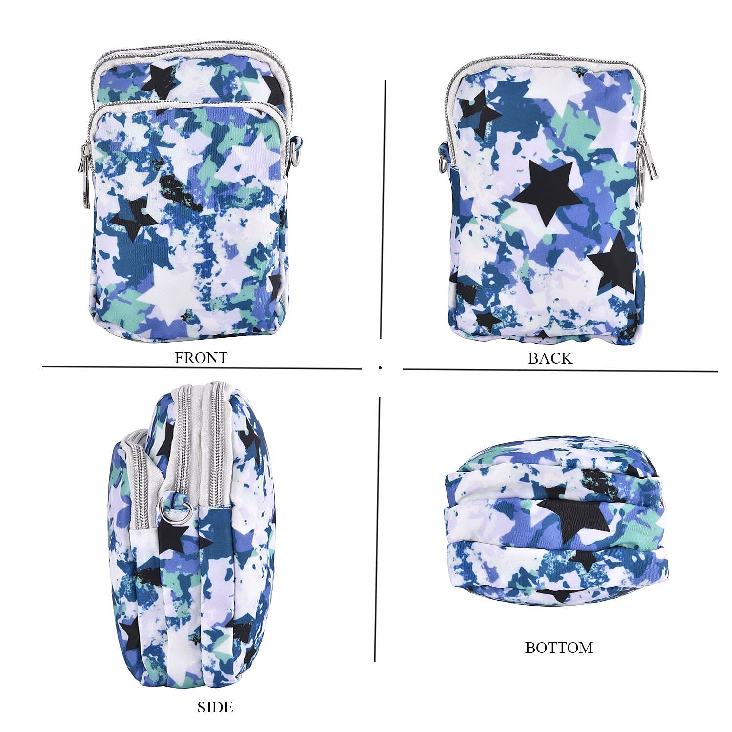 Oxford Flower Crossbody Bag With Zipped Pockets -Dark Blue & White